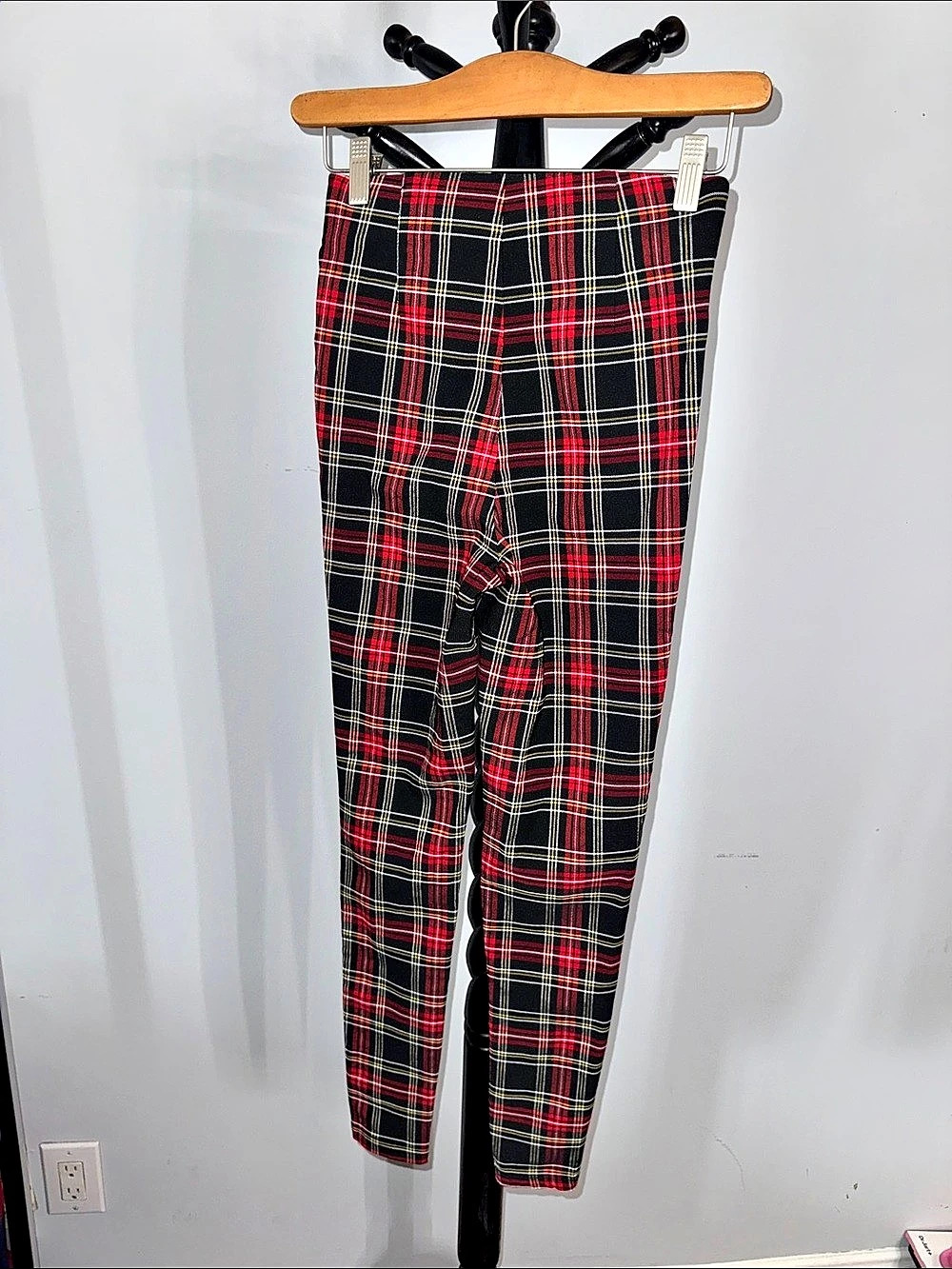 Zara Red Tartan Plaid Zipper-Front Skinny High-Rise Legging Pants 17.1.T1